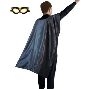 6241 Black Super Hero Cape And Mask For Adults, Superhero
